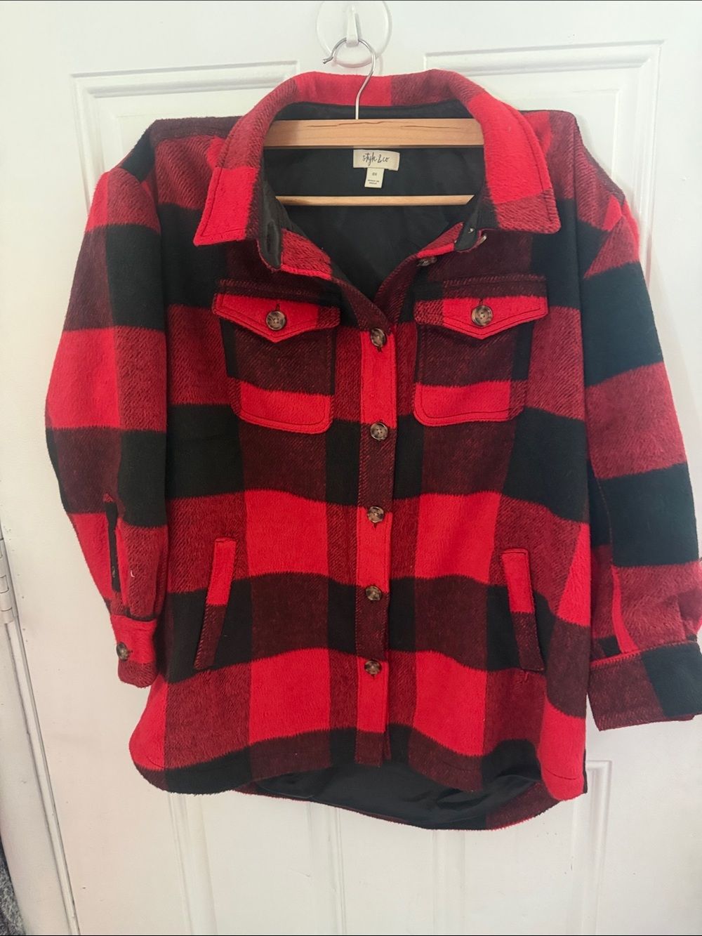 Red and Black Buffalo Plaid Jean Shacket
